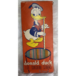 Vintage Box Donald Duck 100 Sunshine Color Straws American Seal-Kap Corp NYC USA